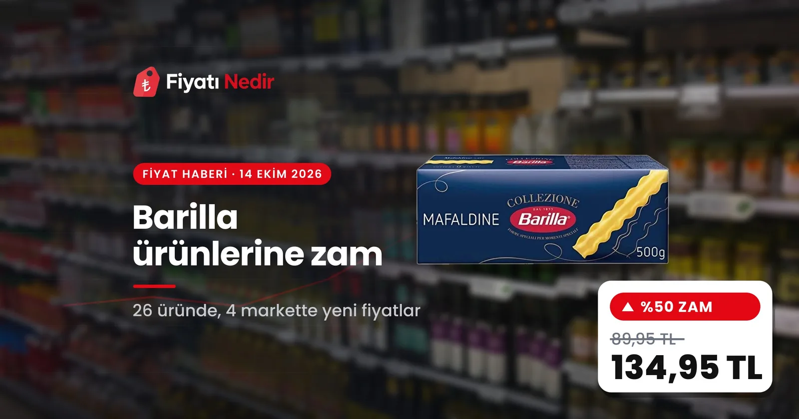 Barilla ürün fiyatları yükseldi: Barilla Mafaldine 500 g artık 134,95 TL