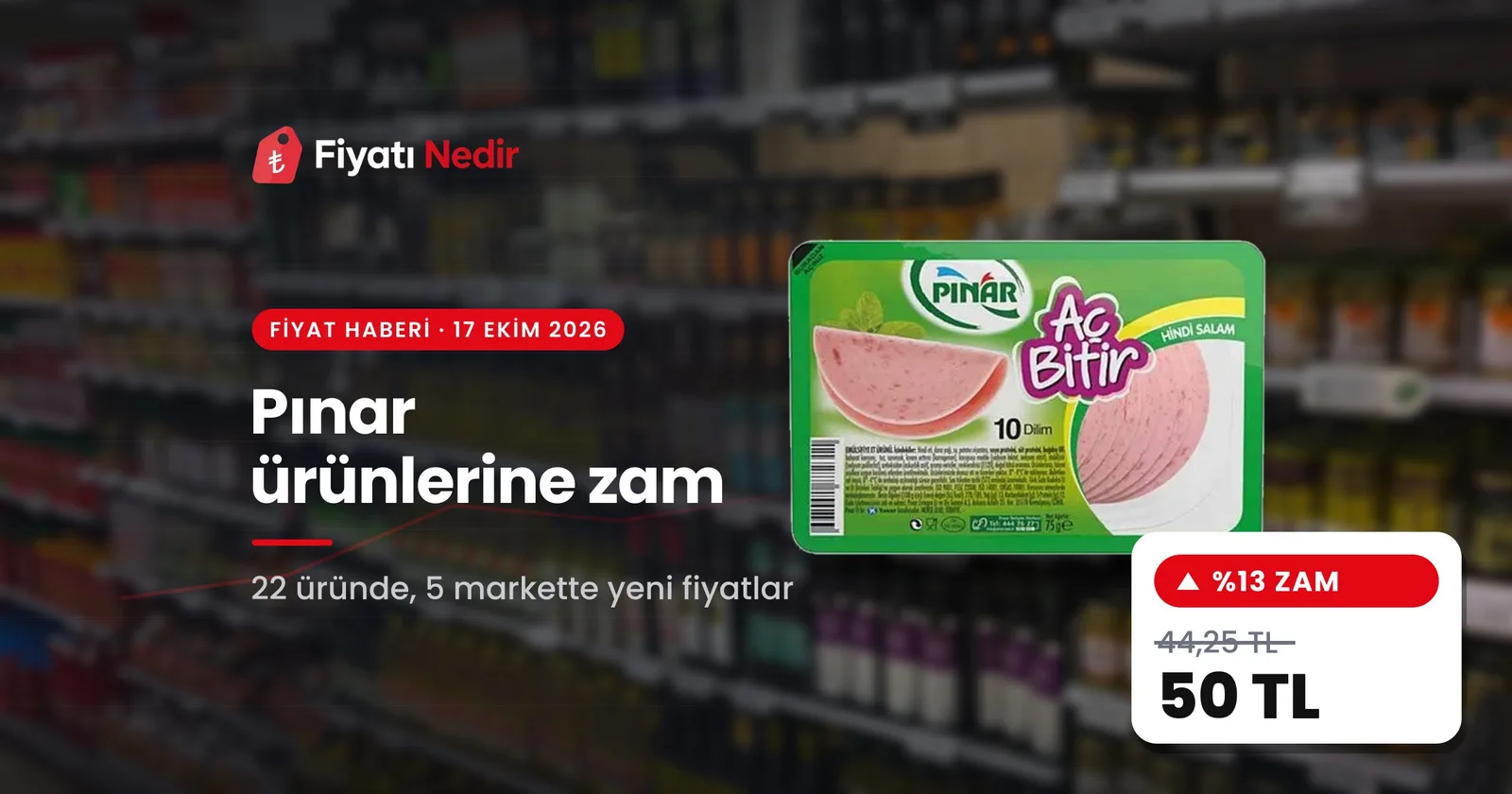 Pınar Aç Bitir Dilimli Hindi Salam 70 g zamlandı: Pınar ürün fiyatlarında %13 artış
